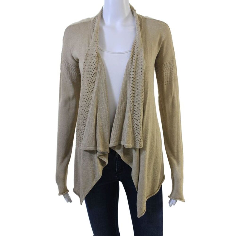 Premise Womens Beige Viscose Acrylic Bohemian Cardigan Long Sleeve Size S